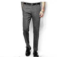 Мужской шерстяной костюм, брюки, брюки, шикарные, облегающие, прямые, ретро, умные, повседневные, серые штаны кофейного цвета, H56