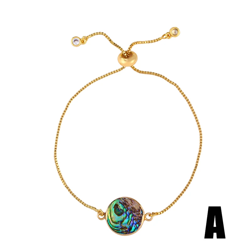 OCESRIO Women Fashion Bracelets Natural Shell Bracelet Abalone Seastar Pearl Round Charm Bracelets Rainbow Zirconia brt-b75