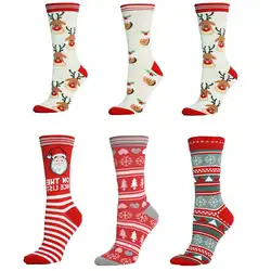 Женские красивые новогодние носки Новые Снежинка Лось с рисунком Санта Клауса шерстяные носки женские Рождественские зимние милые