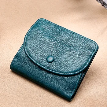 

2020 NEW The first layer of cowhide lychee grain solid color buckle mini small wallet leather wallet coin coin purse