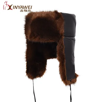 

Real Fur Hat Imitation Rabbit Piel Bombardero Sombreros Negro Marron Solido Grueso Auriculares Tapas Leifeng Nieve Sombreros.
