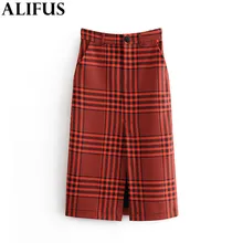 Модная женская юбка Za, винтажная клетчатая юбка-карандаш, на молнии, с карманами, с разрезом, высокая талия, офисная одежда, шикарная, до середины икры, для девушек