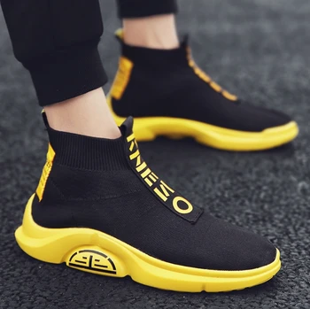 

Men chaussure homme stretch Sock shoes Breathable sneakers Casual shoes High Top flying Shoes Men Fashion comfortable Sneakers