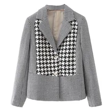 2021 autumn Women Plaid Blazer Long Sleeve grid Coat Button-up jacket Female Outerwear Chic Patchwork Houndstooth Suits Femme