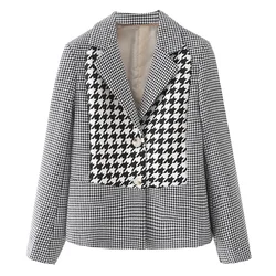 2021 outono feminino xadrez blazer manga longa grade casaco botão up jaqueta feminina outerwear chique retalhos houndstooth ternos femme