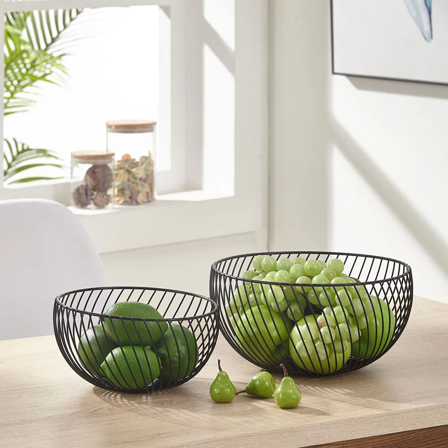 Creative Nordic Fruit Basket Metal Vegetable Bowl Drain Storage Food Snacks Candy Organizer Kitchen Container Black White | Дом и сад