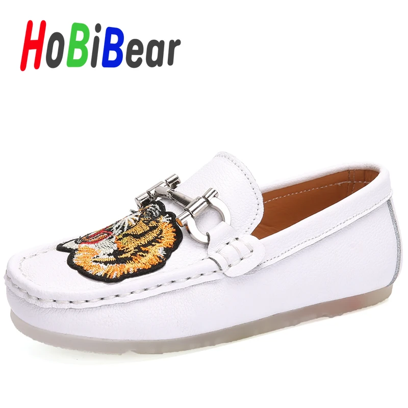 Children Flat Shoe Boys Loafers White Leather Casual Shoes For Big Girls Non-Slip Kids Boy Moccasins Slip On  Girls Leather Shoe