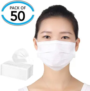 

10/20/50/100pcs Disposable Breathable Non-woven Face Mouth Mask Elastic Ear-loops Mask Face Cover White