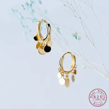 WANTME Hot Sale 100% 925 Sterling Silver Round Small disc Tassel Pendant Stud Earrings for Women Girls Party Daily Wear Jewelry