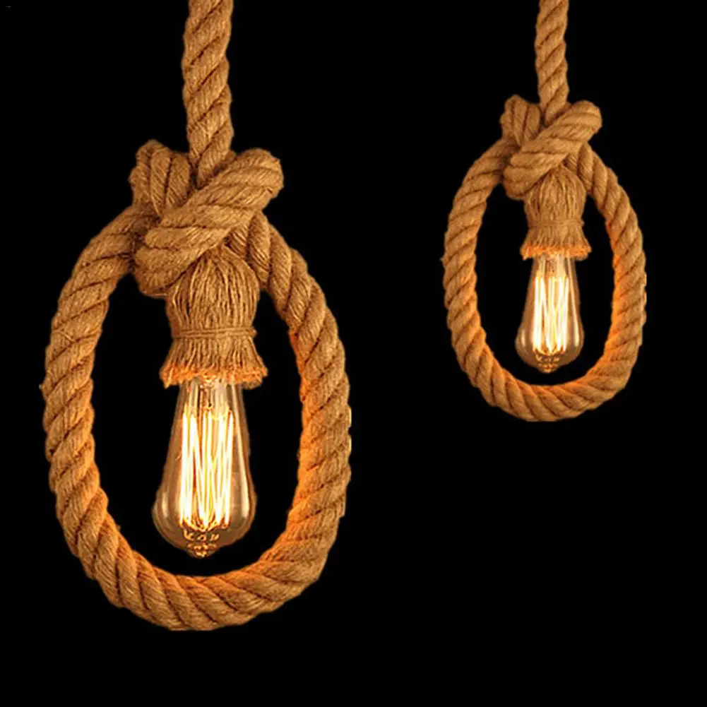 

E27 Retro Hemp Rope Pendant Lamp Bulb Holder Hanging Light Fixture For Country Vintage Industrial Style Home Decor