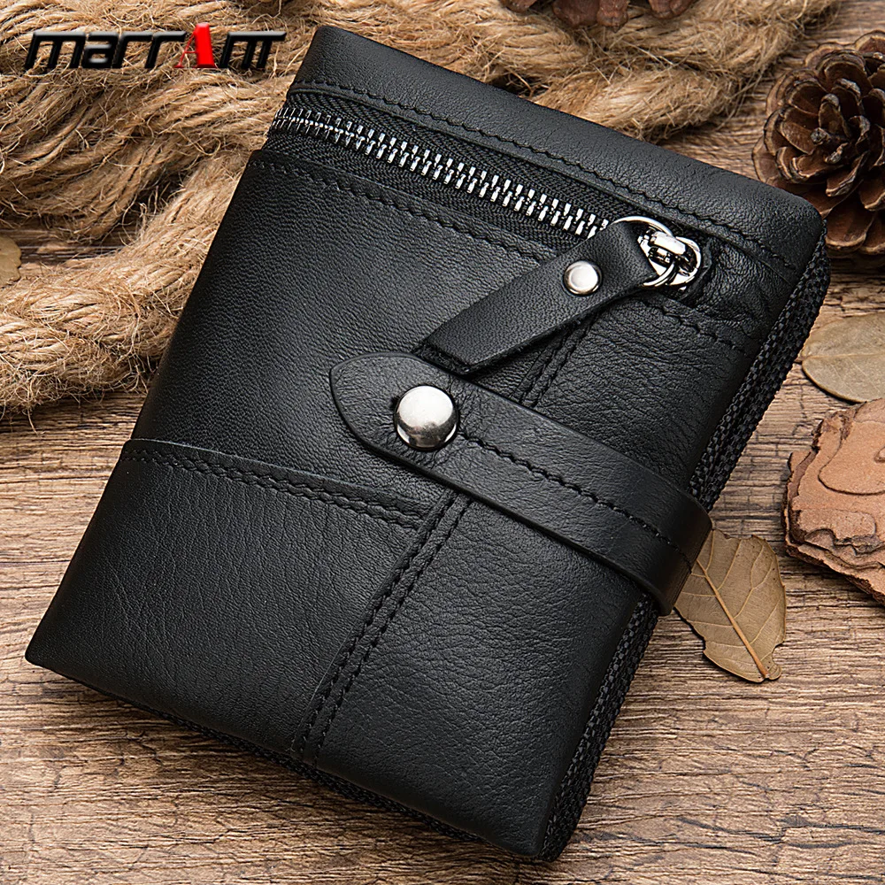 

Locomotive Men Genuine Leather Splicing Short Money Wallet Cowhide Zipper Change Bag