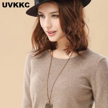 

UVKKC Woman Sweater 2019 Winter Knitted Cashmere Pullovers O Neck Slim Elastic Plus Size 3XL Solid Long Sleeve Sweaters Woman