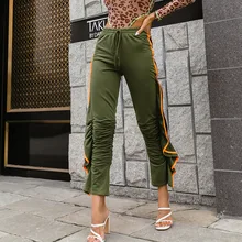 

Green Tight Casual Pants Women's Ruffled Pleated High-waist Pencil Pants 2021 Autumn And Winter New Fashion High Street Overalls