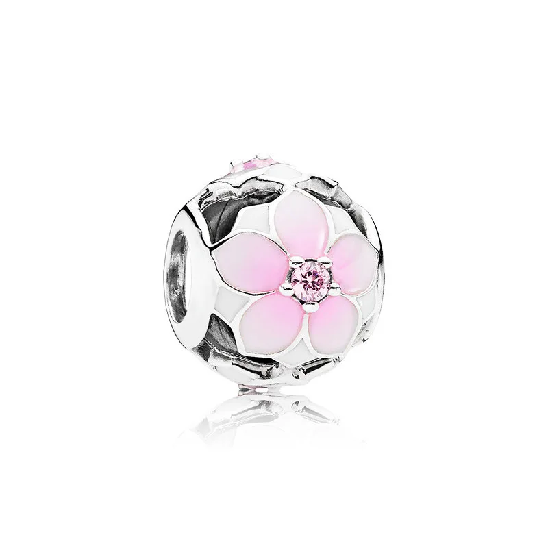 New Fashion Charm Original Pink Peach Blossom Butterfly Love Series Beads Suitable for Original Pandora Ladies Bracelet Jewelry 