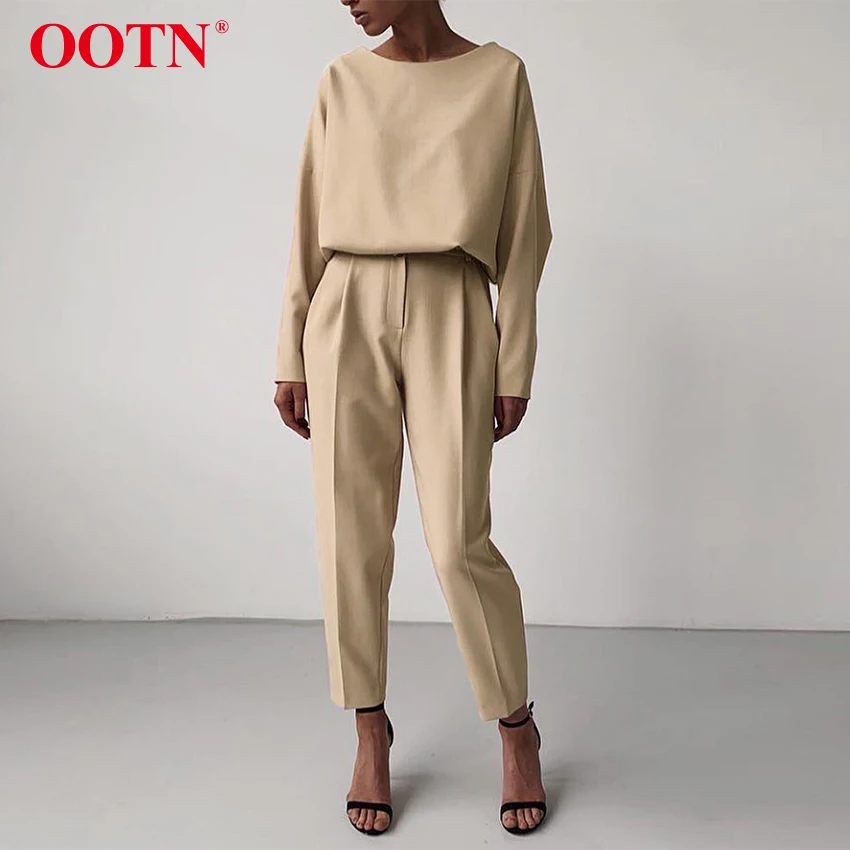 Женские брюки карандаш OOTN, коричневые повседневные брюки с высокой талией и карманами на молнии для офиса на лето и весну 2020|Брюки |   | АлиЭкспресс