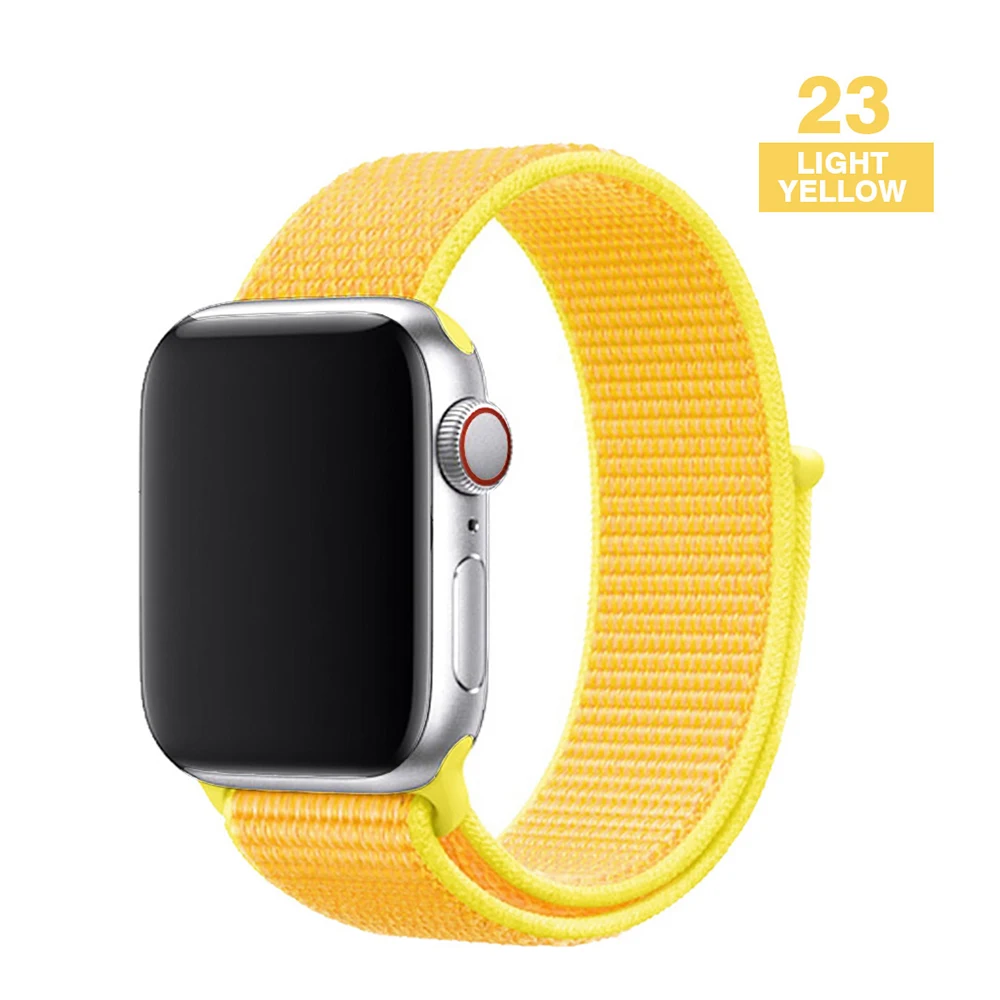 Light yellow Ремешок для наручных часов Apple Watch серии 3/2/1 38 мм 42 мм мягкий нейлон дышащий сменный ремешок Спортивные петли для наручных часов iwatch серии 4 5 40 мм 44 мм - Цвет ремешка: Light yellow