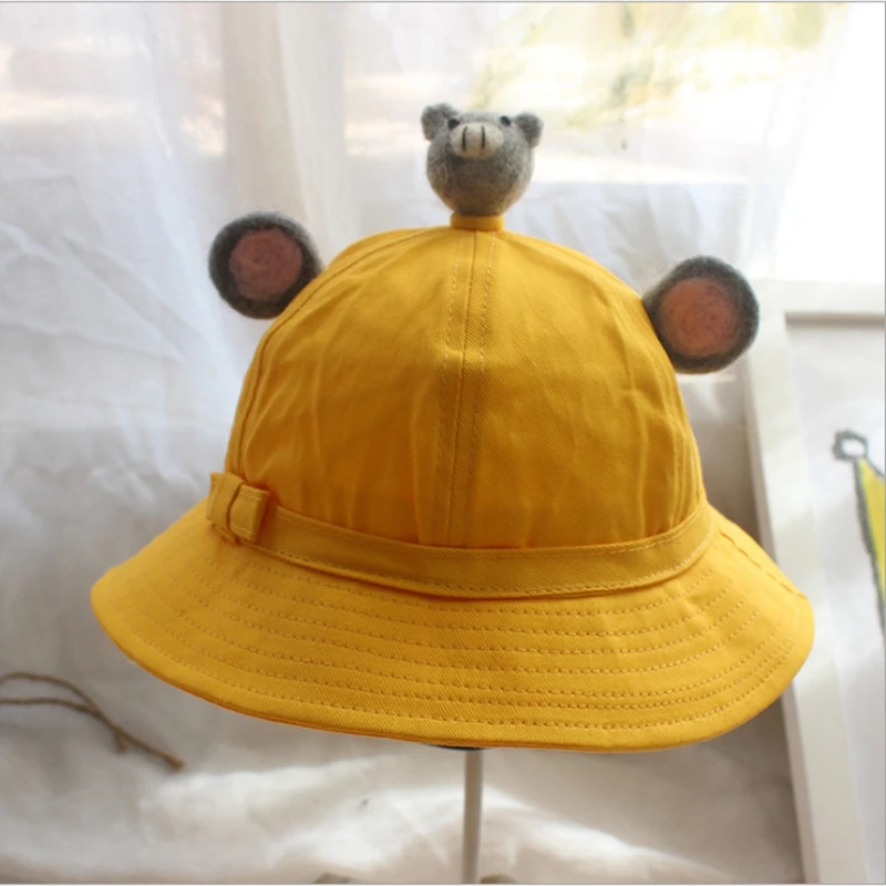 kids and audlt bowknot cap cotton thin hat cartoon wool felt small yellow hat kindergarten baby sunshade fisherman hat