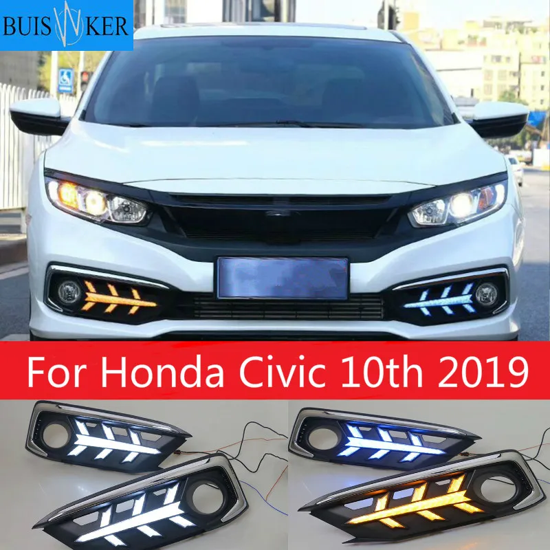 

Автомобильные светодиодные дневные ходовые огни, стоп-сигнал на задний бампер, противотуманные фары для Honda Civic 10th 2019, 2 шт.