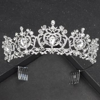 

Fashion New Silver With Comb bride Crown Handmade Crystal Wedding Hair Accessories Princess Banquet Rhinestone Headdress