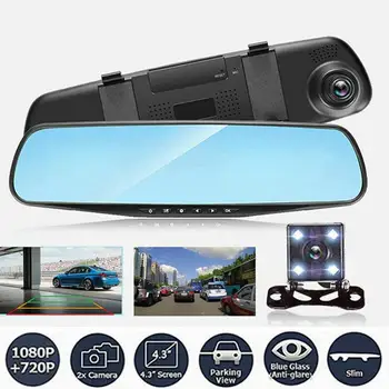 

Car DVR Rearview Mirror Dash Cam Recorder 4.3 Inch HD 1080P Dual Lens Auto Rearview Camera Recorder Car Recorder Dash Cam
