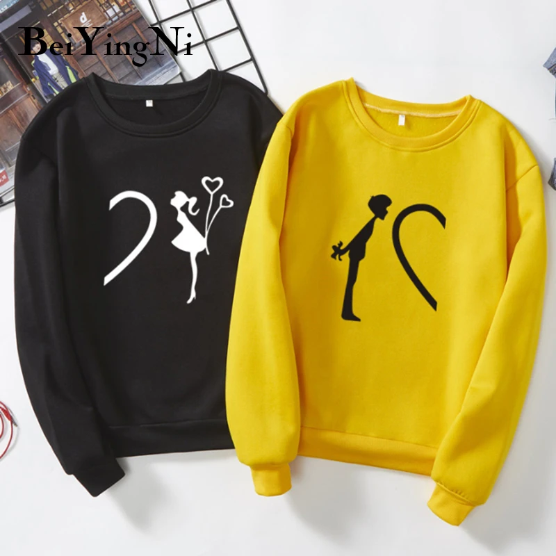 

Beiyingni Couples Friends Hoodies Sweatshirts Men/Women Harajuku Matching Cartoon Heart Print Hoody Turtleneck BF Plus Pullover