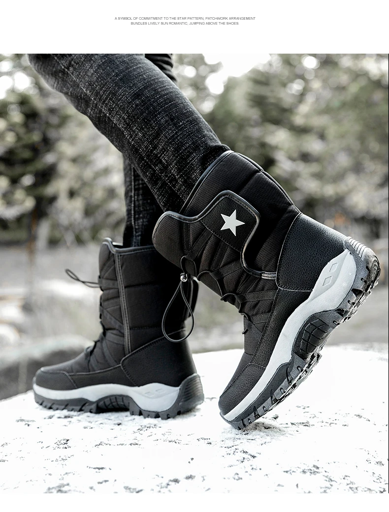 Unisex Snow Boots Warm Push Boots Waterproof Non-slip Winter Boots Thick Leather Platform WoMen Warm Shoes Large Size35-46