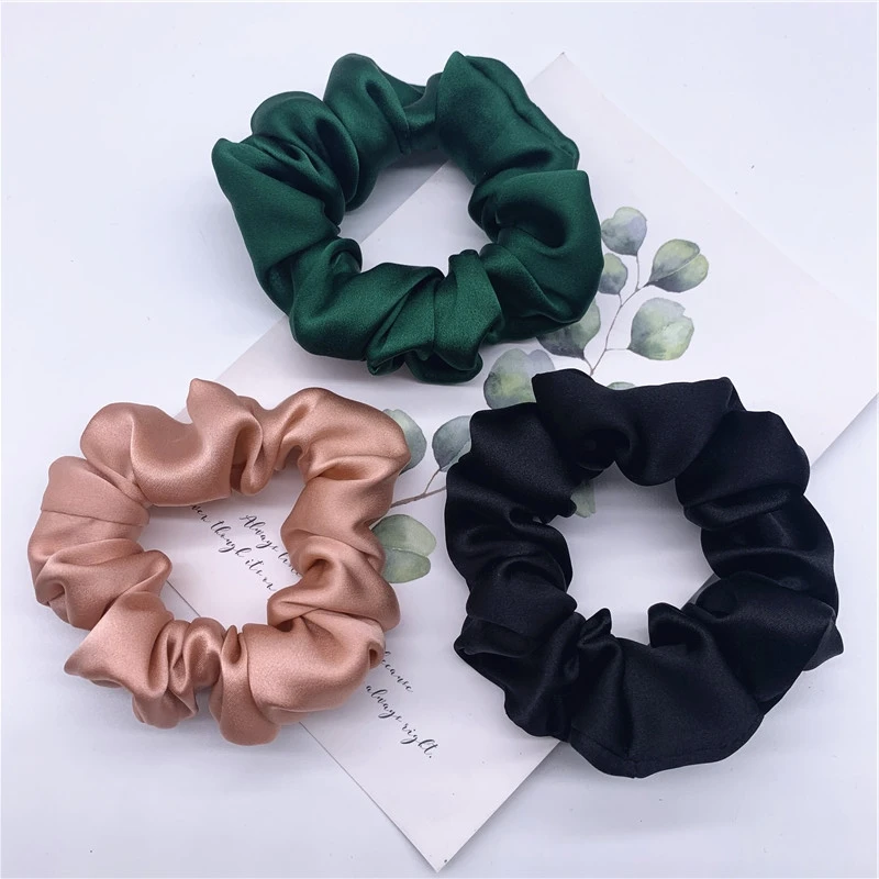 100% Pure Silk Hair Scrunchie Width 3.5cm Hair Ties Band Girls Ponytail Holder Luxurious Colors Sold by one pack of 3pcs claw hair clips Hair Accessories