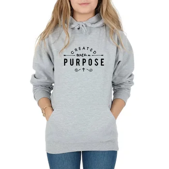 

Create with A Purpose Hoodie Women Pullover Sweatshirts Grey Hooded Round Neck Long Sleeve for Hipster Ladies Girls Dropshipping