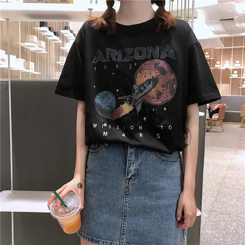 Забавная Футболка Harajuku одежда футболка планета аниме Женская милая женская готическая футболка кавайные футболки Летняя мода Ullzang