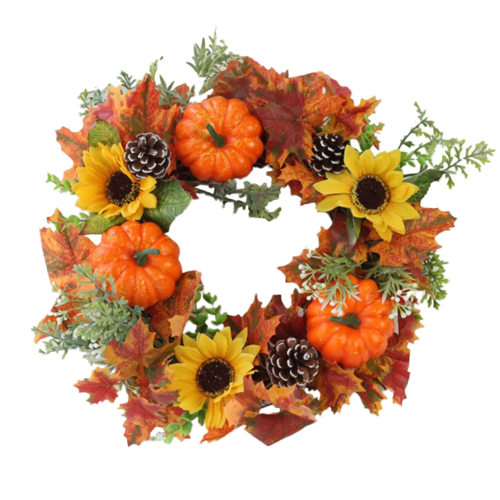 Pumpkin Sunflower Венок для передней двери, гирлянда, искусственные цветы, арка, переднее подвесное украшение - Цвет: Pumpkin Sunflower