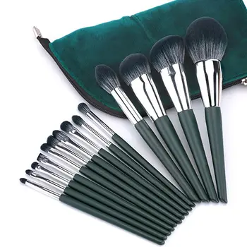 

14Pcs Dark Green Cosmetic Brushes Set Eye Shadow Foundation Blush Powder Makeup Brush with Storage Bag for Women Beauty Tools