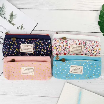 

1PC Pencil Case Rural Pure Fresh Small Broken Flower Nectar Double Zipper Stationery Pen Bag School Supply