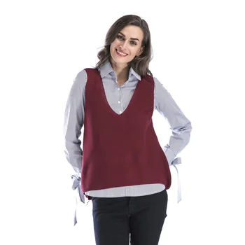 

Women's knitted Sweater Vest Lady Casual Deep V-neck Sleeveless Sweater Waistcoat New Style 2020 Autumn Women's Casual Clothing