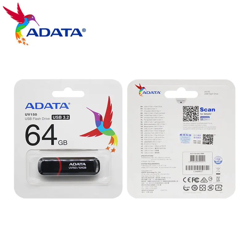 32gb usb ADATA USB 3.2 Gen 1 Black Memory Stick 16gb 32gb 64gb 128gb High Speed Portable Pendrive UV150 Storage Disk For Computer type c flash drive USB Flash Drives
