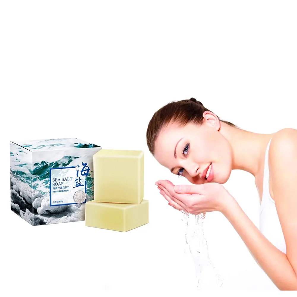 

Handmade soap with soaked sea salt hyaluronic yoghurt whitening cleanser removing blackheads and preventing mites