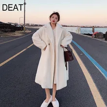 [DEAT] свободное приталенное теплое шерстяное пальто из искусственной шерсти, парка, новинка, с капюшоном, с длинным рукавом, женская мода, Осень-зима, 13E341