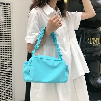 

Ladies Fashion Nylon Handbags Pleated Shoulder Strap Female Shoulder Bags Retro Women Simple Evening Clutch Small Tote Bags