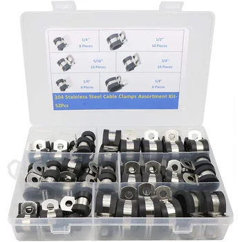 

Cable Clamp, 304 Stainless Steel Rubber Cushion Pipe Clamps Assorted Size(52 Pieces)