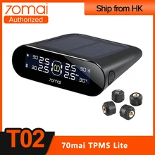 70mai-Sistema de control de la presión de los neumáticos del coche, dispositivo solar con USB que se controla con una aplicación en inglés, sensor externo, alarma de seguridad, vehículo inteligente, TPMS