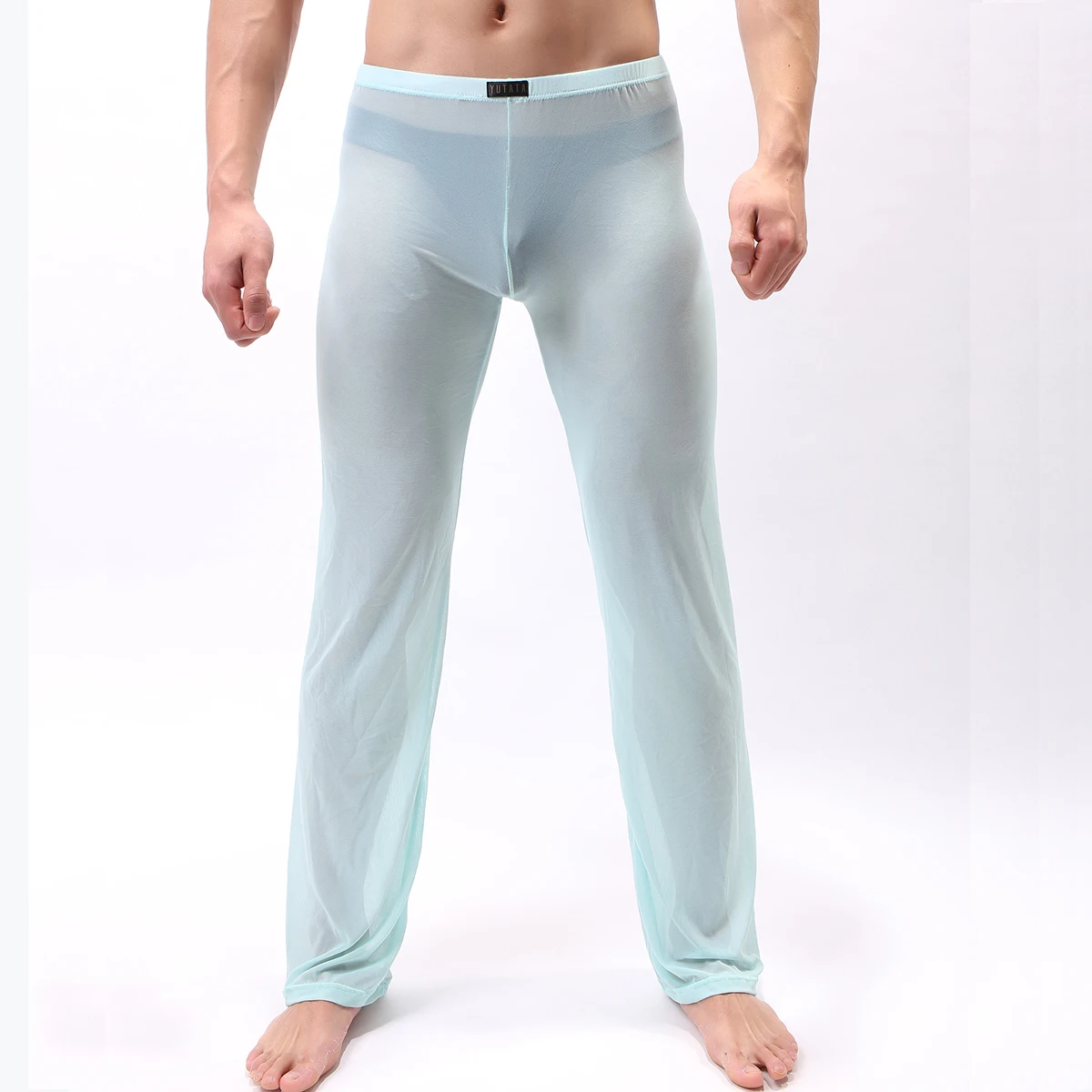 Мужские штаны, Мужские штаны для сна, домашние штаны, свободные сексуальные мужские штаны для отдыха, прозрачные сексуальные мужские пижамы, одежда для сна - Цвет: Lake Blue