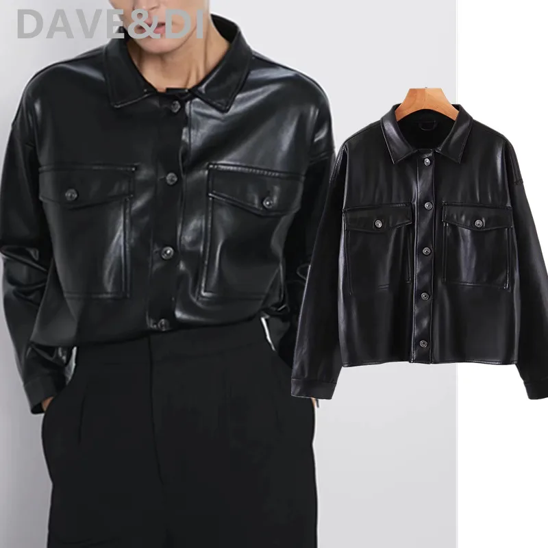 Dave &amp Di женская блузка в английском стиле с карманами из искусственной кожи blusas