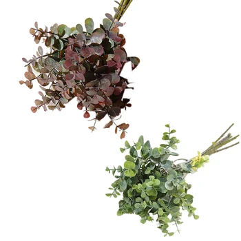 

6 Pcs Eucalyptus Plastic Artificial Leaves Bunch for Home Christmas Wedding Decoration Small Faux Foliage Fake Money Leaf Plant