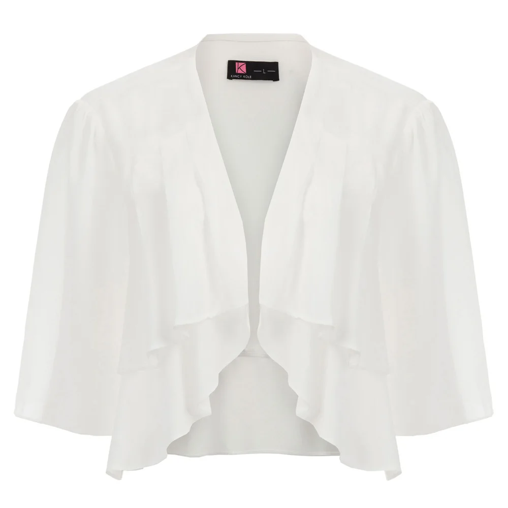 

Cropped Bolero Cover-Up Shrug Plus Size Chiffon White 3/4 Sleeve Open Front Women Ladies Lightweight