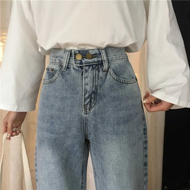 Прямые джинсы женские повседневные корейские женские джинсы эластичные джинсы с высокой талией весенне-осенние винтажные синие бежевые джинсы для женщин