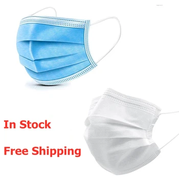 

10/20/40/100 Pcs Blue White 3 Layers Disposable Mask Non-woven Face Mask Personal Outdoor Mouth Cover Masks In Stcok