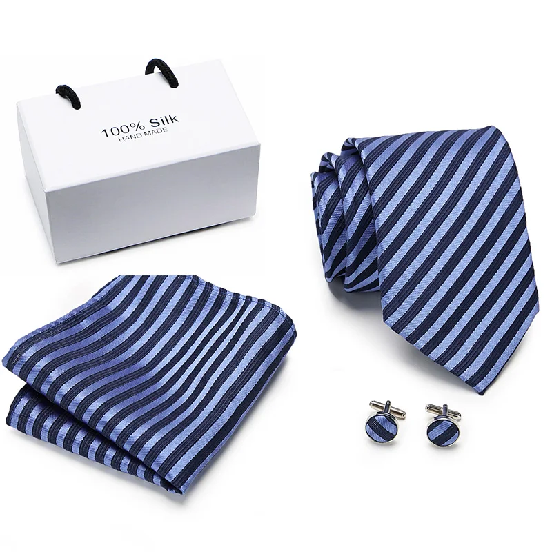 

Mens Blue Black Paisley Tie Hanky Cufflinks Sets 100% Floral Silk Ties for Men Formal Wedding Party Groom