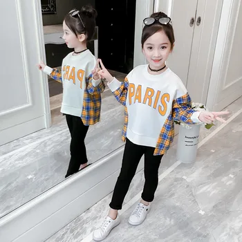 

Girls' sweaters fake two pieces of 2020 new children's big kids Korean style trendy spring and autumn long autumn tops