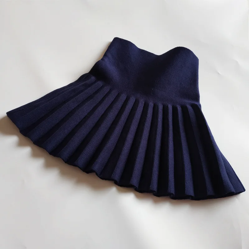 Осенне-зимняя юбка для девочек, детская вязаная юбка, плиссированная юбка с высокой талией