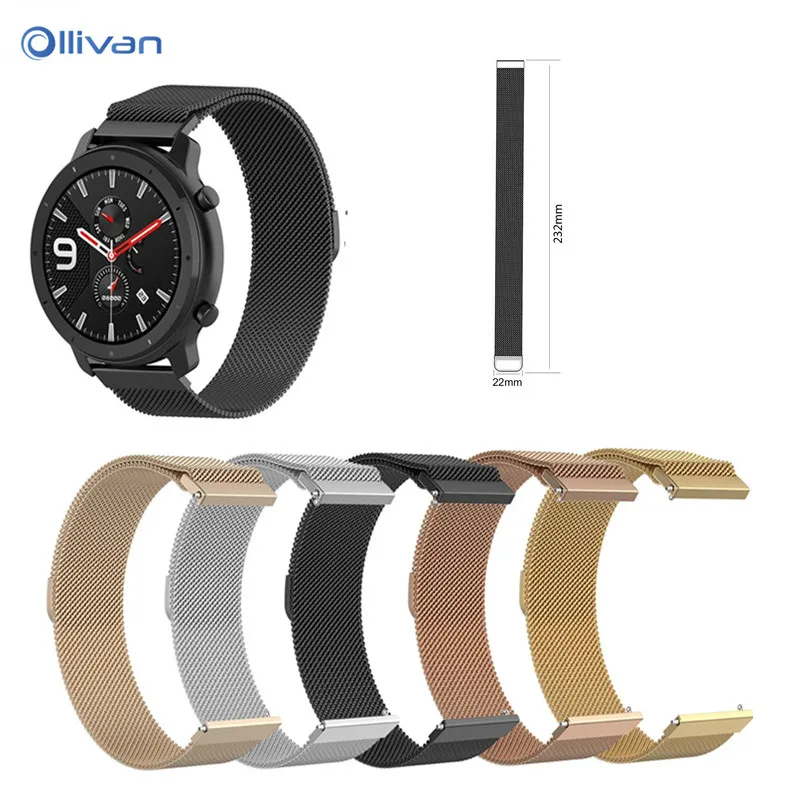 22 мм Миланский ремешок на запястье из нержавеющей стали для Xiaomi Huami Amazfit GTR 47 мм браслет для Amazfit Pace/Stratos Band