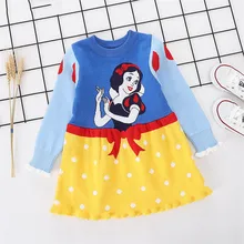 Вязаное платье для девочек; хлопковое рождественское платье на Хэллоуин для девочек; Детские платья для девочек; костюм Белоснежки для девочек; платья принцессы